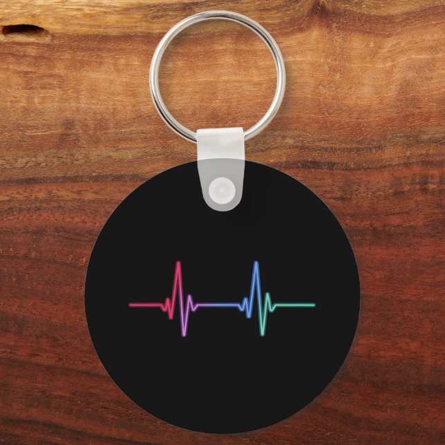 Heartbeat Rainbow Pride LGBTQ Ally  Keychain (Front)