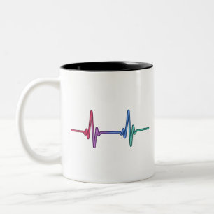 Heartbeat Rainbow Pride LGBTQ Ally Two-Tone Coffee Mug