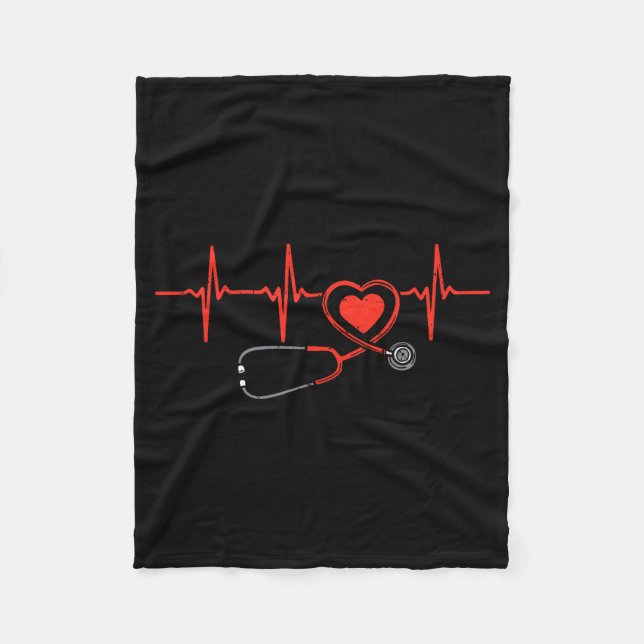 Heartbeat Scrub Valentine Nurse Valentines Day Rn  Fleece Blanket (Front)