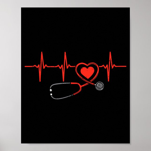 Heartbeat Scrub Valentine Nurse Valentines Day Rn  Poster (Front)