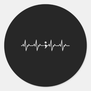 Heartbeat Semicolon Gift Suicide Prevention Awaren Classic Round Sticker