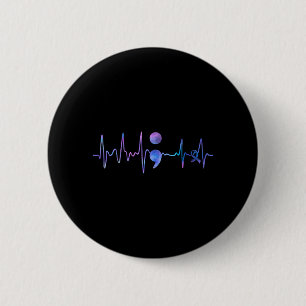 Heartbeat Semicolon Suicide Prevention Awareness 2 Inch Round Button