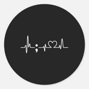 Heartbeat Semicolon - Suicide Prevention Awareness Classic Round Sticker