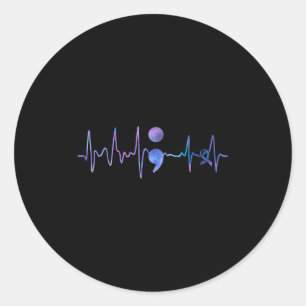 Heartbeat Semicolon Suicide Prevention Awareness  Classic Round Sticker