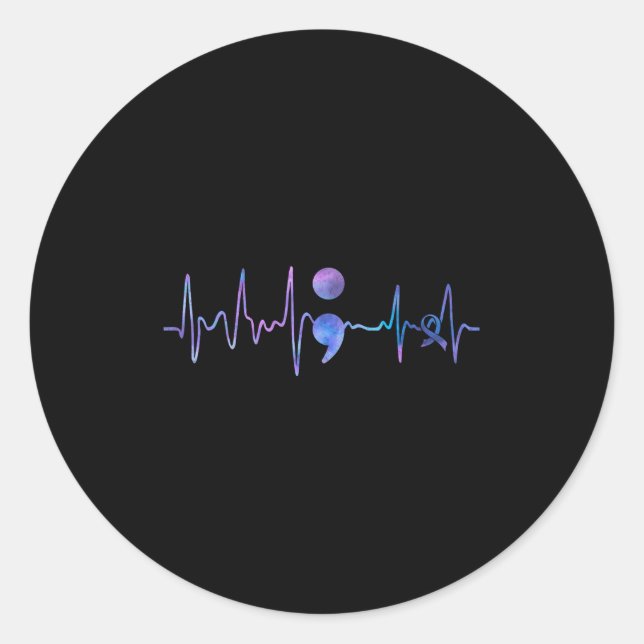 Heartbeat Semicolon Suicide Prevention Awareness  Classic Round Sticker (Front)