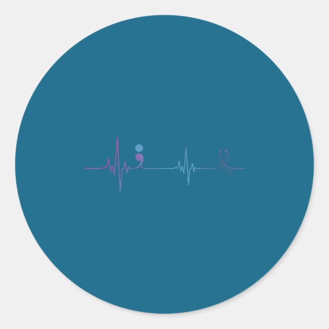 Heartbeat Semicolon Suicide Prevention Awareness  Classic Round Sticker (Front)