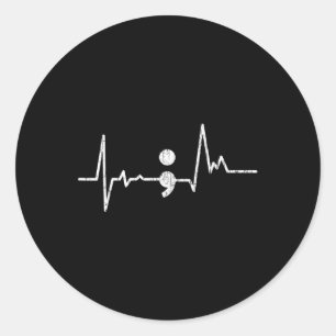 Heartbeat Semicolon Suicide Prevention Awareness G Classic Round Sticker