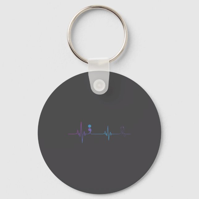 Heartbeat Semicolon Suicide Prevention Awareness  Keychain (Front)