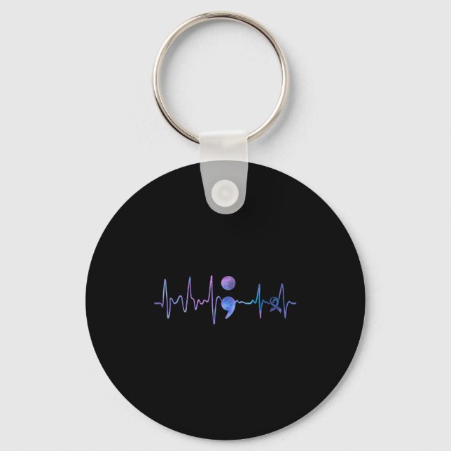 Heartbeat Semicolon Suicide Prevention Awareness  Keychain (Front)