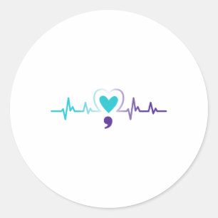 Heartbeat Semicolon Suicide Prevention Mental Awar Classic Round Sticker