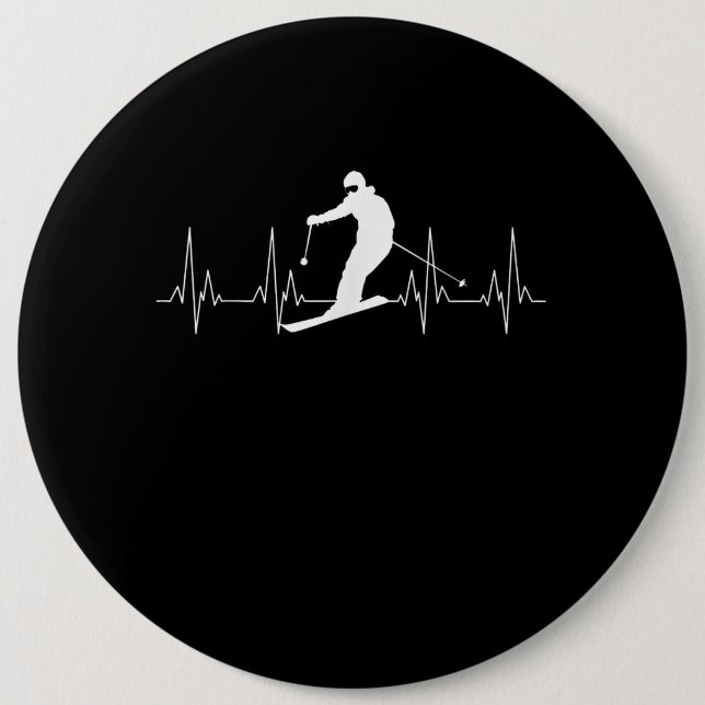 Heartbeat Skiing Gift For Skiers 6 Inch Round Button (Front)