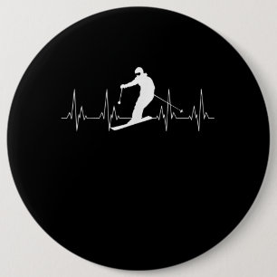 Heartbeat Skiing Gift For Skiers 6 Inch Round Button
