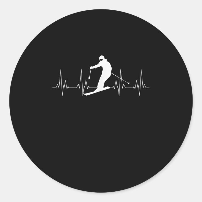 Heartbeat Skiing Gift For Skiers Classic Round Sticker (Front)