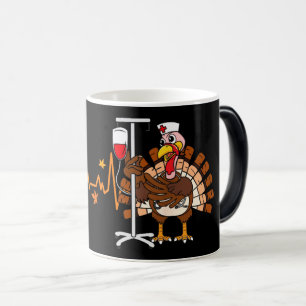 Heartbeat Turkey Nurse Thanksgiving Scrub Fall RN Magic Mug