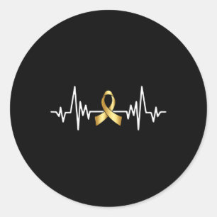 Heartbeat With Gold Ribbon Childhood Cancer Awaren Classic Round Sticker
