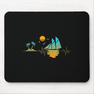 Heartbeat With Sailboat Palm Tropical Trees Beach Mouse Pad