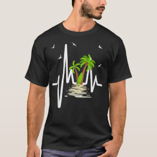 Heartbeat with Tropical Palm Trees Beach Island Su T-Shirt