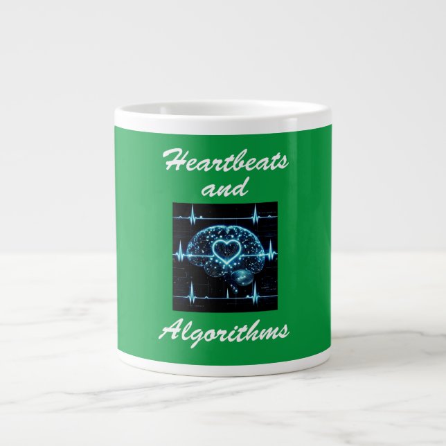 “Heartbeats and Algorithms” futuristic love Large Coffee Mug (Front)