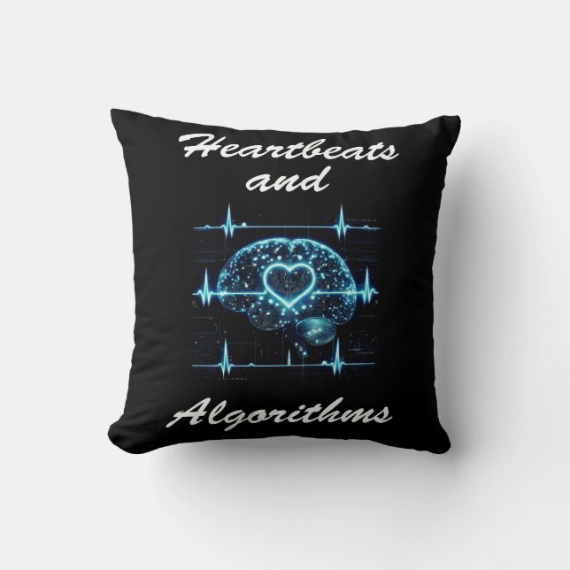 “Heartbeats and Algorithms” futuristic love Throw Pillow (Front)