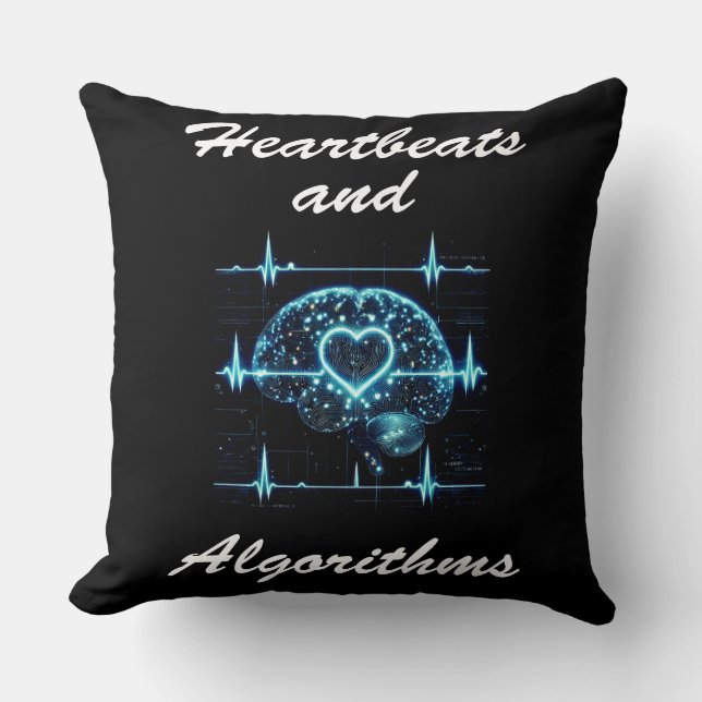 “Heartbeats and Algorithms” futuristic love Throw Pillow (Front)
