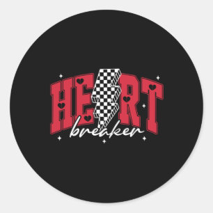 Heartbreaker Chequered Retro Valentines Day Heart Classic Round Sticker