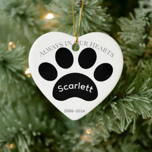 Heartfelt Black & White Paw Print Tribute Ceramic Ornament