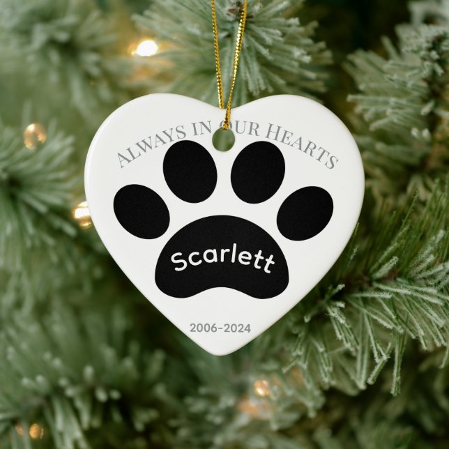 Heartfelt Black & White Paw Print Tribute Ceramic Ornament (Tree)
