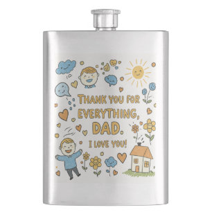 Heartfelt Doodle "Thank You Dad" Art Hip Flask