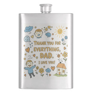 Heartfelt Doodle "Thank You Dad" Art Hip Flask