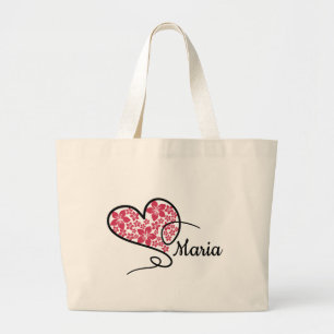 Heartfelt Elegance: Doodle & Floral Large Tote Bag