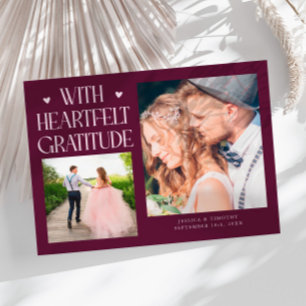 Heartfelt Gratitude Cranberry Wedding Photo Thank You Card
