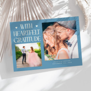 Heartfelt Gratitude Denim Blue Wedding Photo   Thank You Card