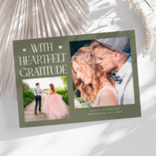Heartfelt Gratitude Sage Green Wedding Photo   Thank You Card