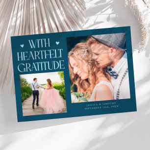 Heartfelt Gratitude Teal Wedding Multi Photo   Thank You Card