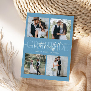 Heartfelt Gratitude Wedding Multi Photo Denim Blue Thank You Card