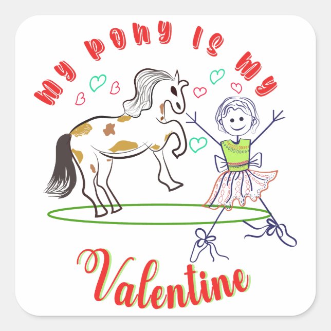 Heartfelt Hooves: My Pony is My Valentine Square Sticker (Front)