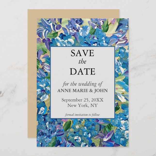 Heartfelt Hydrangea QR Code Wedding Save The Date (Front/Back)