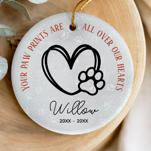 Heartfelt Minimalist Pet Memorial Paw Heart Ceramic Ornament
