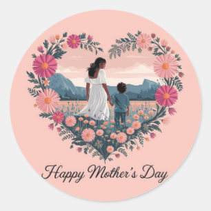 Heartfelt Mother's Day Design: Mom and Child Classic Round Sticker