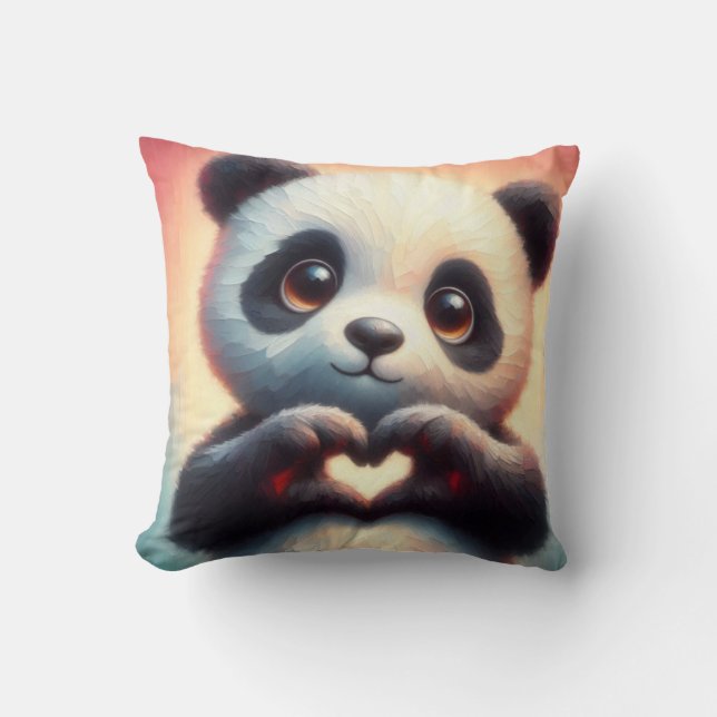 Heartfelt Panda Throw Pillow (Front)