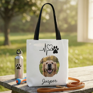 Heartfelt Pet Photo Heartbeat Tribute Tote Bag