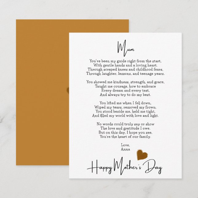 Heartfelt Poem For Mom Modern Mother's Day (Front/Back)