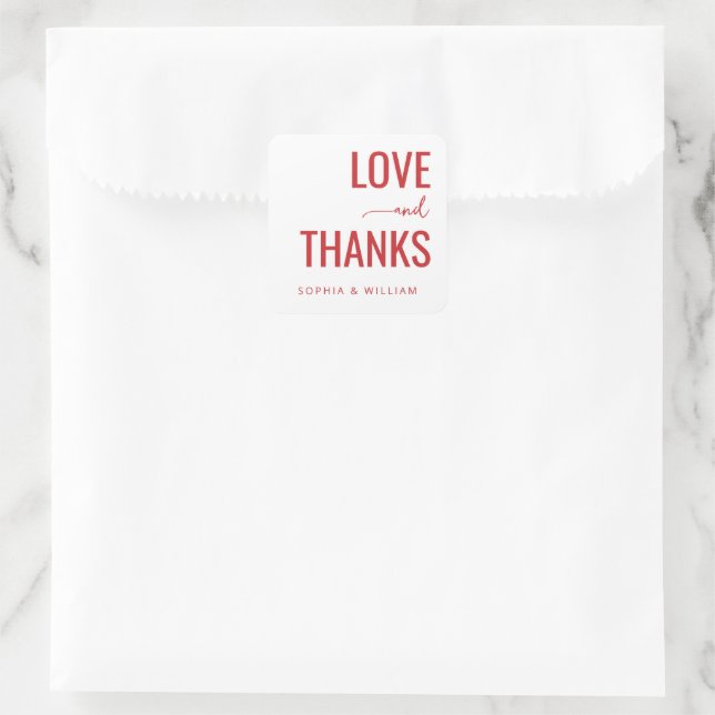 Heartfelt Red Love Thanks Square Sticker (Bag)