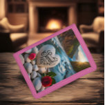 Heartfelt Sunset Trifold Wallet<br><div class="desc">Sun sets, casting golden rays across the river as a heart-shaped stone with Sarah inscribed on it rests on white stones, creating a romantic scene.</div>