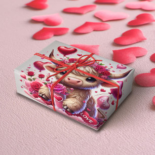 Heartfelt Sweet Highland Cow Valentines Wrapping Paper
