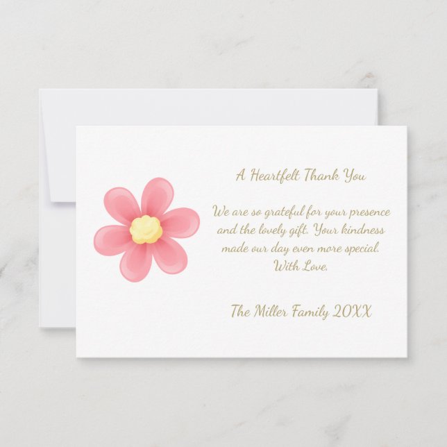 Heartfelt Thank You Card with Pink Daisy  (Front)