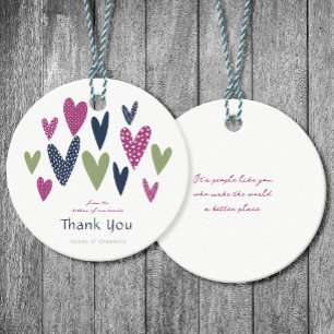 Heartfelt Thank you Hearts Navy Avocado Favour Tag