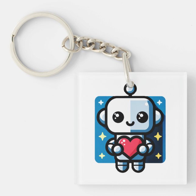 Heartful Robot - Playful Tech-Inspired Love Art Keychain (Front)