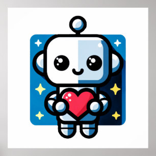 Heartful Robot - Playful Tech-Inspired Love Art Poster