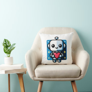 Heartful Robot - Playful Tech-Inspired Love Art Throw Pillow